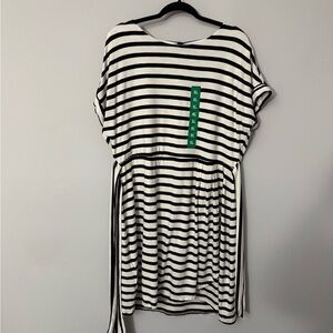 Chaps Faux Wrap Striped Knit Dress with Waist Tie